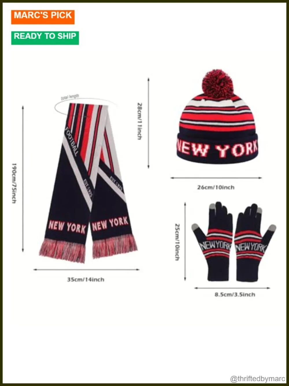 Winter Beanie Hat Gloves Scarf Set with Touchscreen Knit 3 Piece